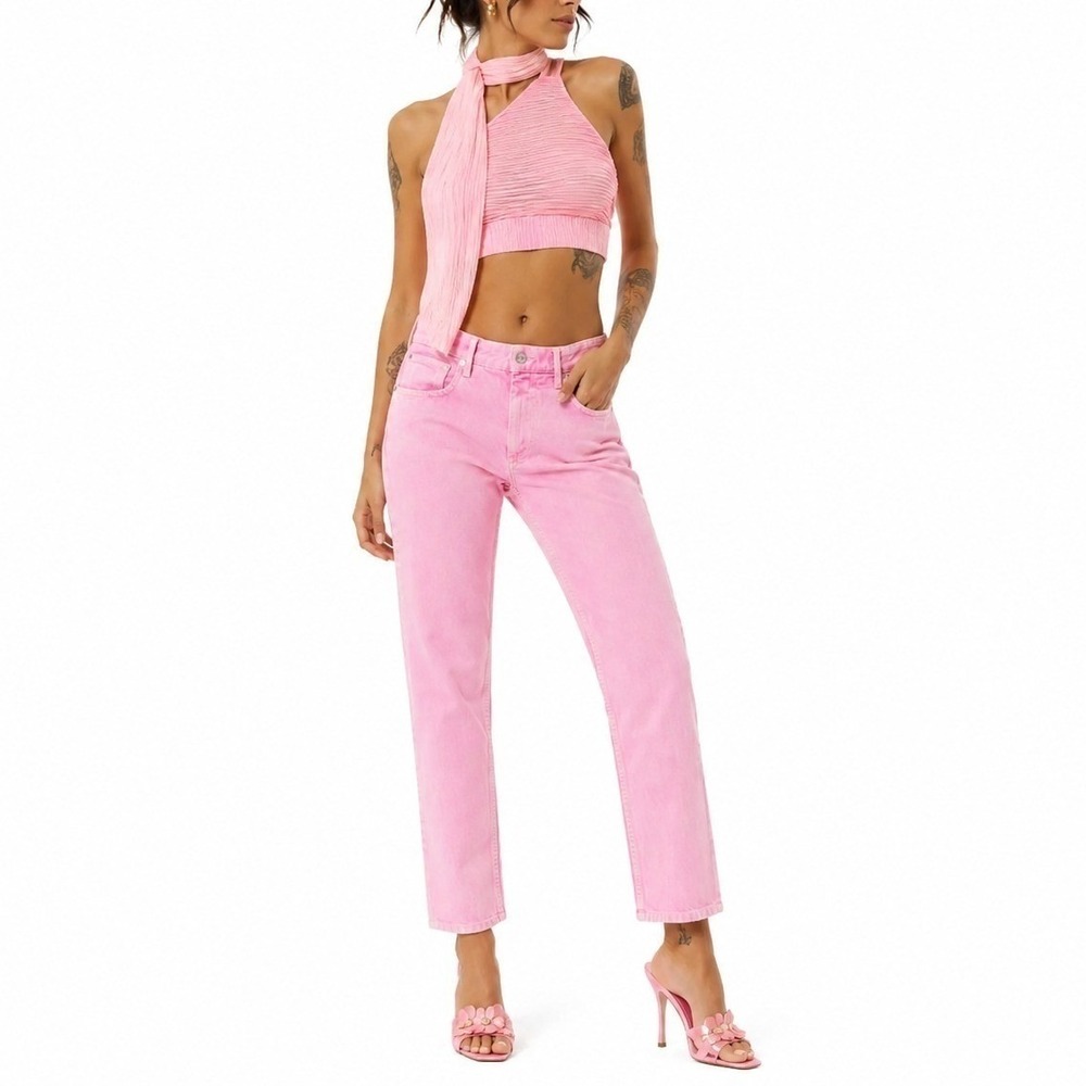Isabel Marant Etoile Hot Pink Jeans High Rise Straight Leg Womens 0 Acid Wash